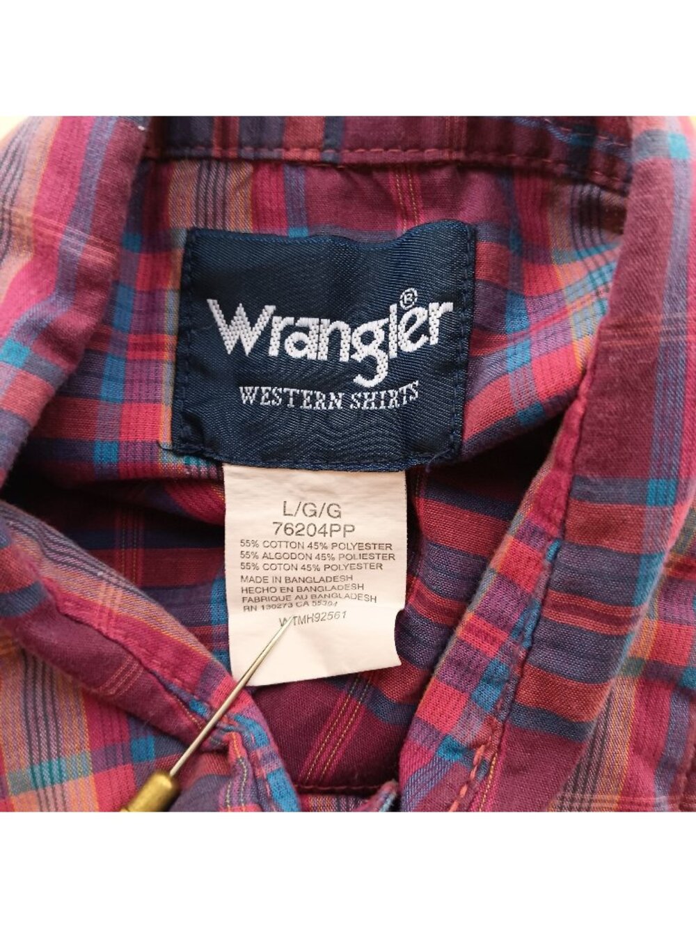 Vintage Men's Western Shirt Large Wrangler Mens Purple Plaid 1990's Bangladesh